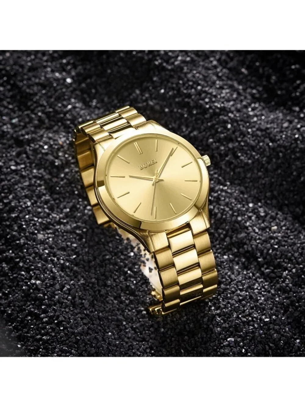 Men's All Golden Analog Quartz Stainless Steel Waterproof Round Luxury Watch